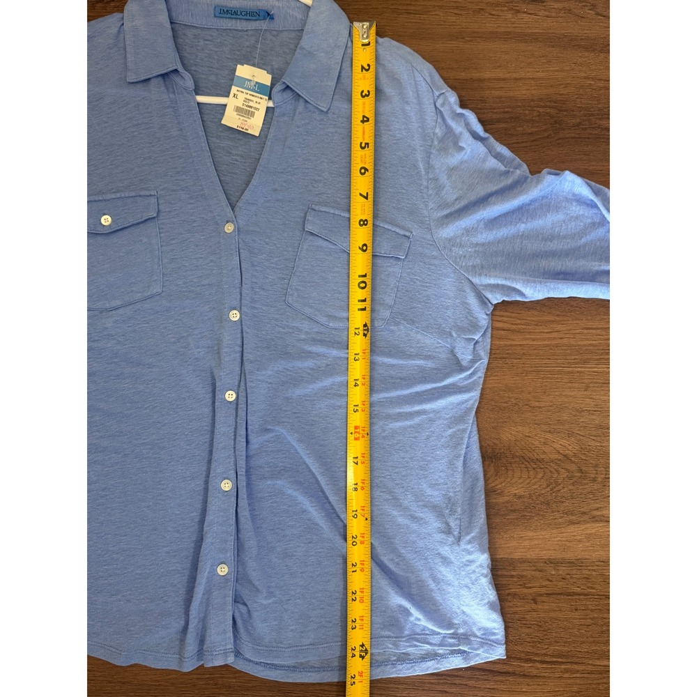 J. McLaughlin Brynn Top Womens XL Blue Linen Blend Knit Button Front Shirt NWT - Picture 7 of 7